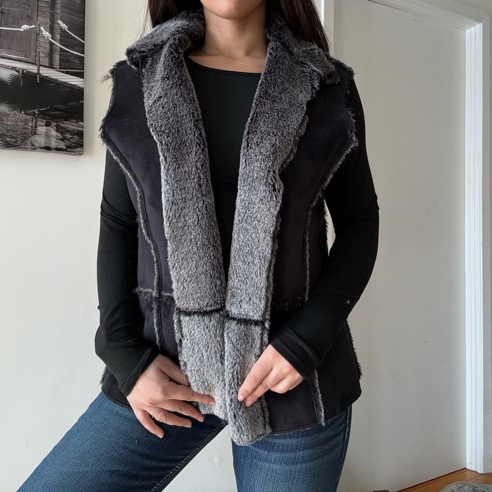 Vintage Faux Fur Reversible Open Front Jacket